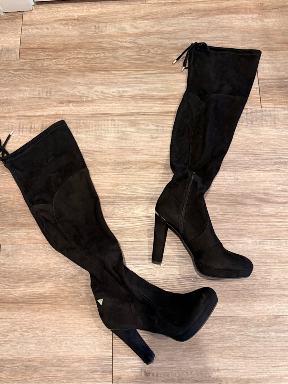 Guess Black Suede Over-the-Knee Heeled Boots
